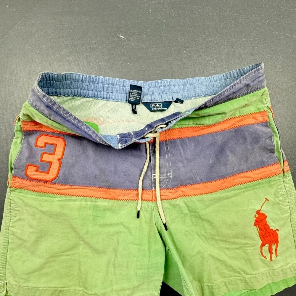 Polo Ralph Lauren Men's Medium Multicolor Striped Big Pony Swim Trunks Lined USA